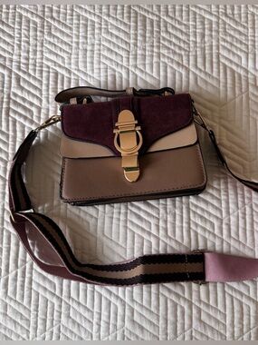 Structured Burgundy and Taupe Colorblock Crossbody Bag